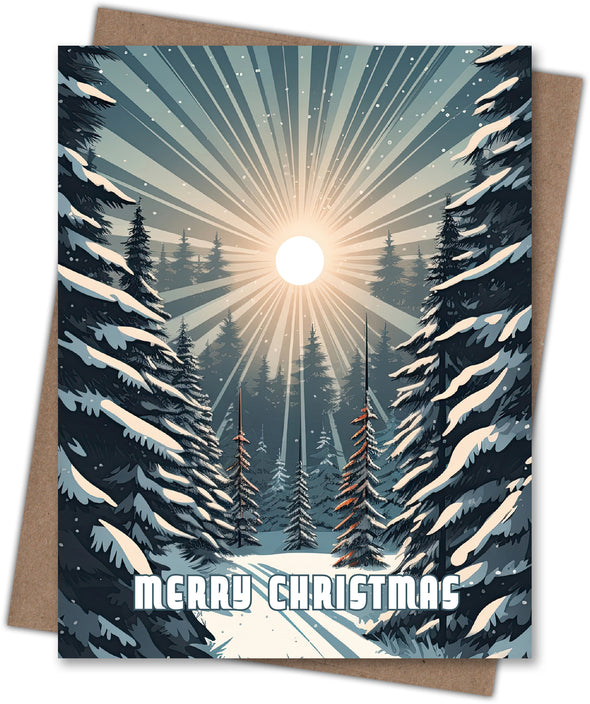 Forest Light Sunburst Christmas Card