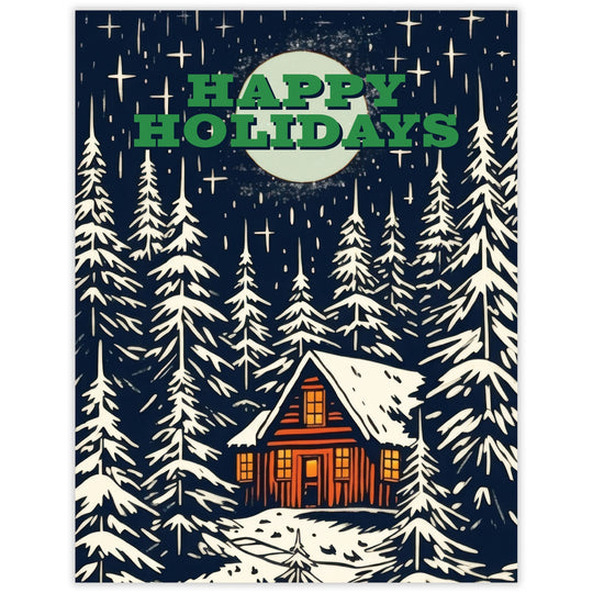Full Moon Cabin Happy Holidays Card