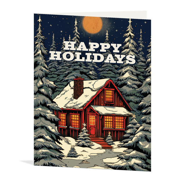 Orange Moon Cabin Happy Holidays Card