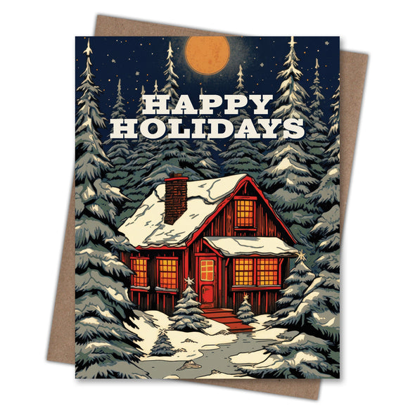 Orange Moon Cabin Happy Holidays Card