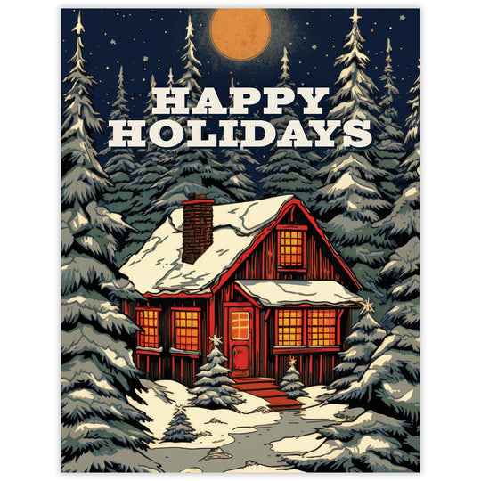 Orange Moon Cabin Happy Holidays Card