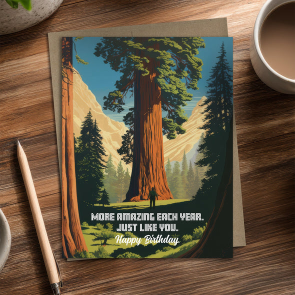More Amazing Each Year - Recycled Birthday Card for Hikers