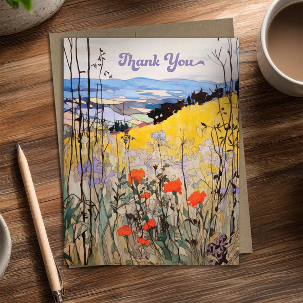 Scarlet Wildflowers - Recycled Thank You Card