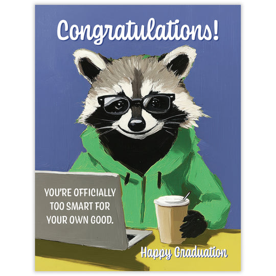 Too Smart Raccoon - Recycled Graduation Card for Outdoorsy Grads