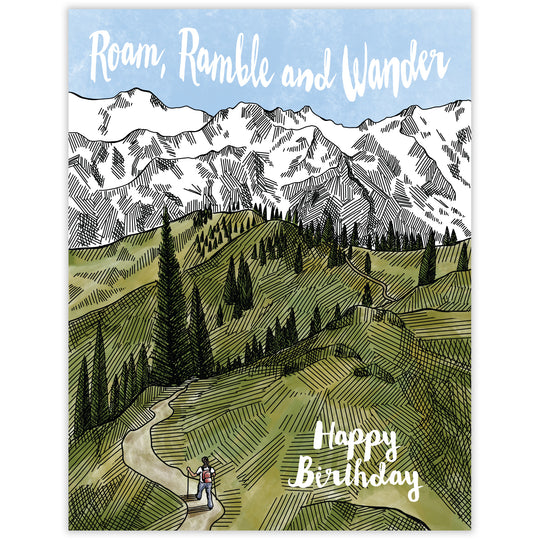 Roam Ramble Wander - Recycled Birthday Card for Hikers