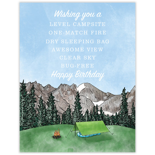 Camping Wish - Recycled Birthday Card for Outdoor Adventurers