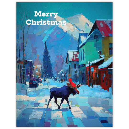 Moose Crossing - Recycled Christmas Card for Mountain Lovers