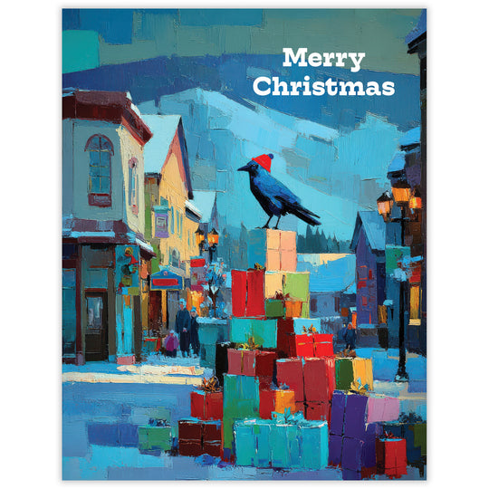 Raven on Main Street - Recycled Christmas Card
