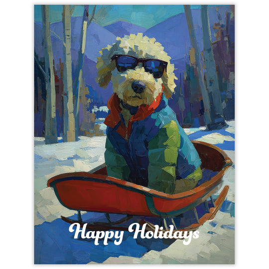 Doodle Sledding - Recycled Holiday Card for Dog Lovers