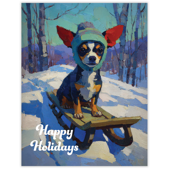Chihuahua Sledding - Recycled Holiday Card for Dog Lovers