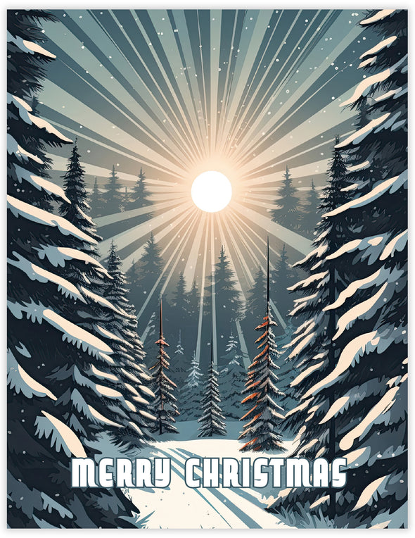 Forest Light Sunburst Christmas Card
