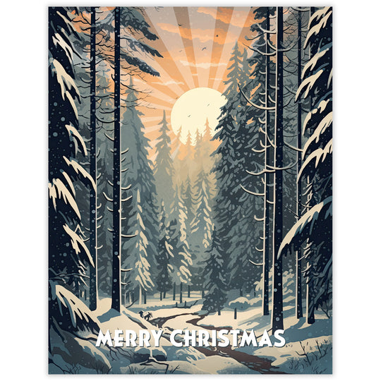 Forest Light Sunset Christmas Card