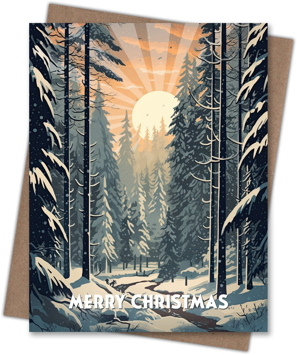 Forest Light Sunset Christmas Card